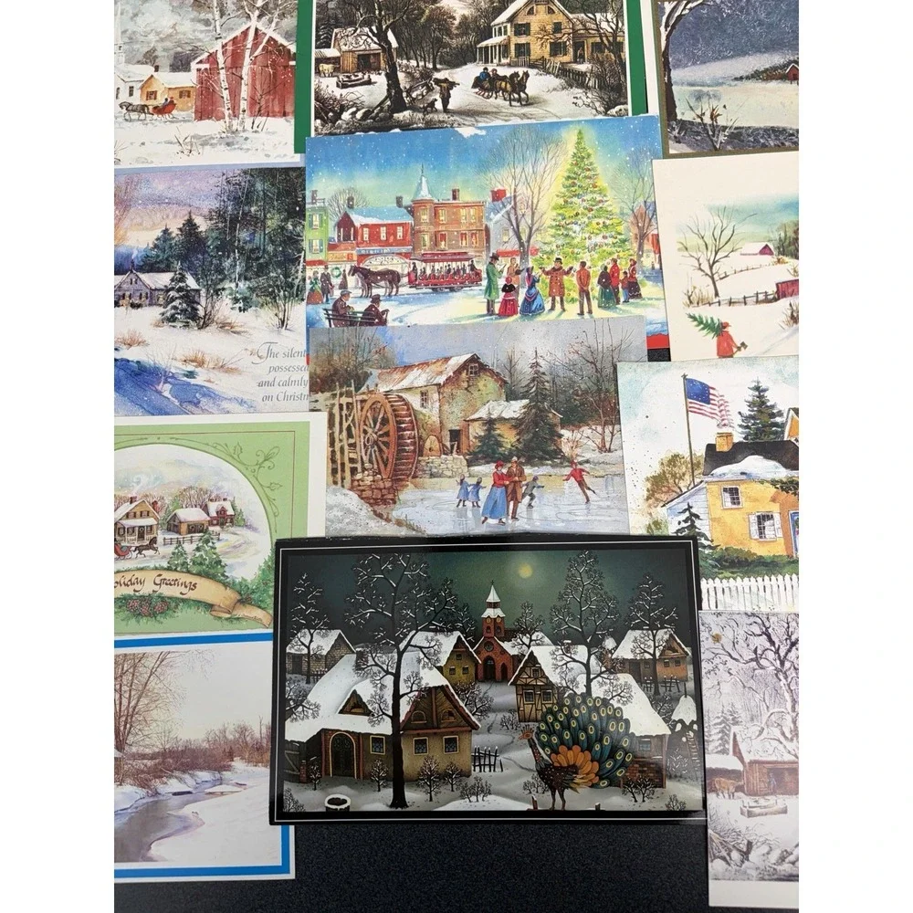 Vintage Christmas Cards Fronts ONLY Houses Barns More Scrapbooking Crafts 50+